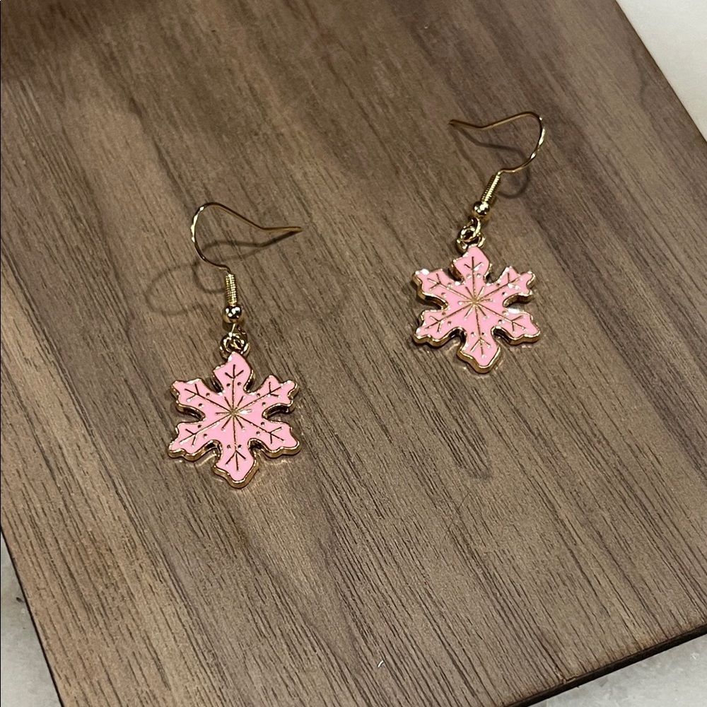 3/$30 Bundle• Pink Snowflake Golden Stainless Steel Earrings
